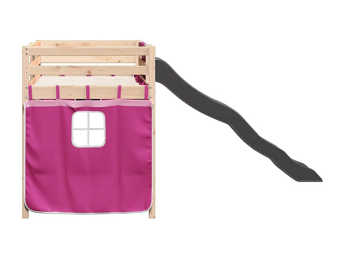 Kinderhoogslaper met gordijnen 90x190 cm grenenhout roze