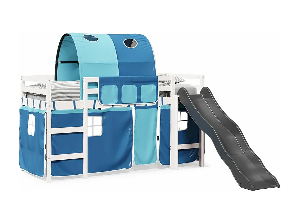 Kinderhoogslaper met tunnel 90x200 cm massief grenenhout blauw