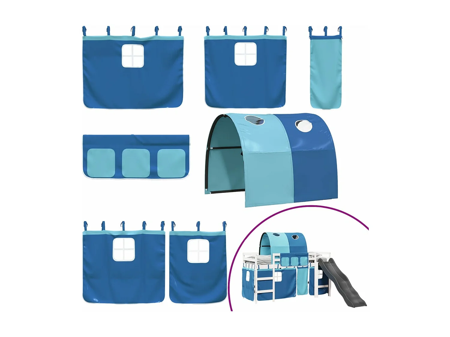 Kinderhoogslaper met tunnel 90x200 cm massief grenenhout blauw