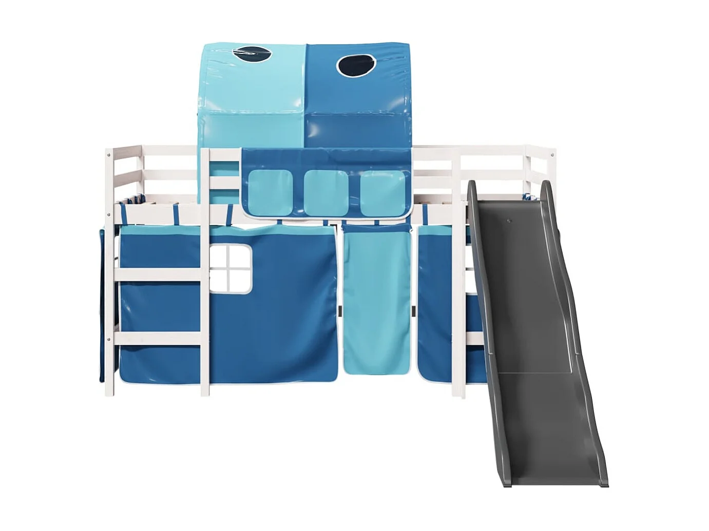 Kinderhoogslaper met tunnel 90x200 cm massief grenenhout blauw