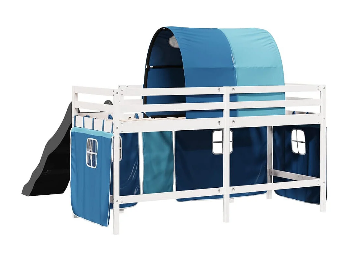 Kinderhoogslaper met tunnel 90x200 cm massief grenenhout blauw