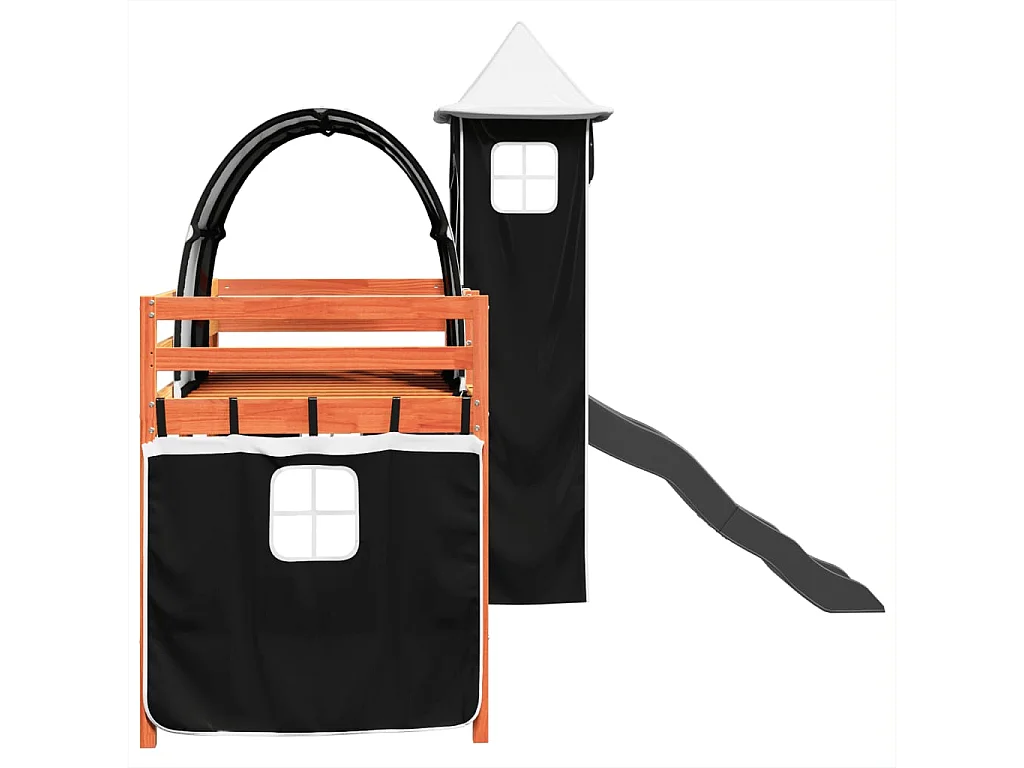 Lit mezzanine enfants et tour blanc/noir 90x200 cm pin massif