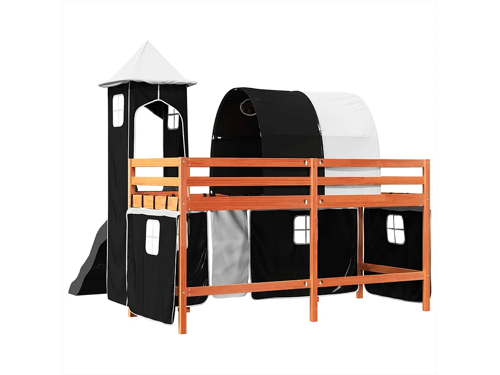 Lit mezzanine enfants et tour blanc/noir 90x200 cm pin massif