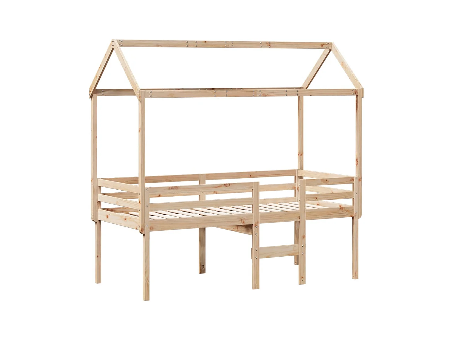 Hoogslaper met dak massief grenenhout wasbruin 75x190 cm
