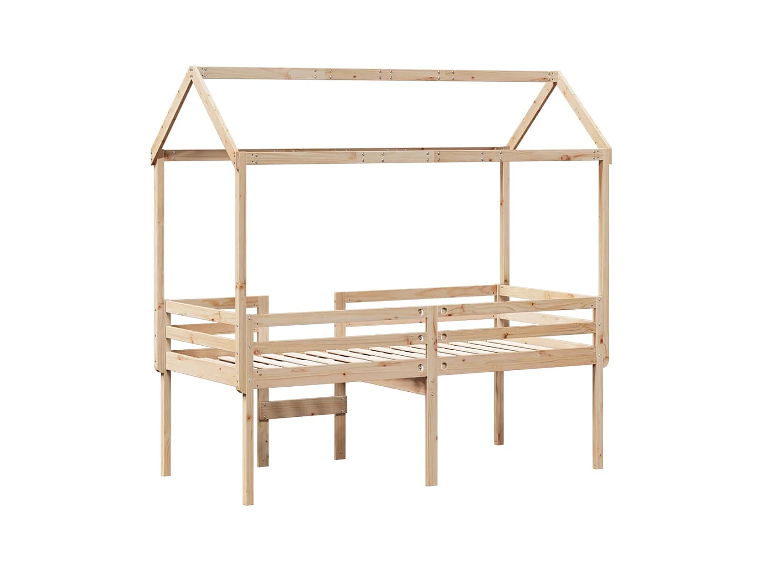 Hoogslaper met dak massief grenenhout wasbruin 75x190 cm