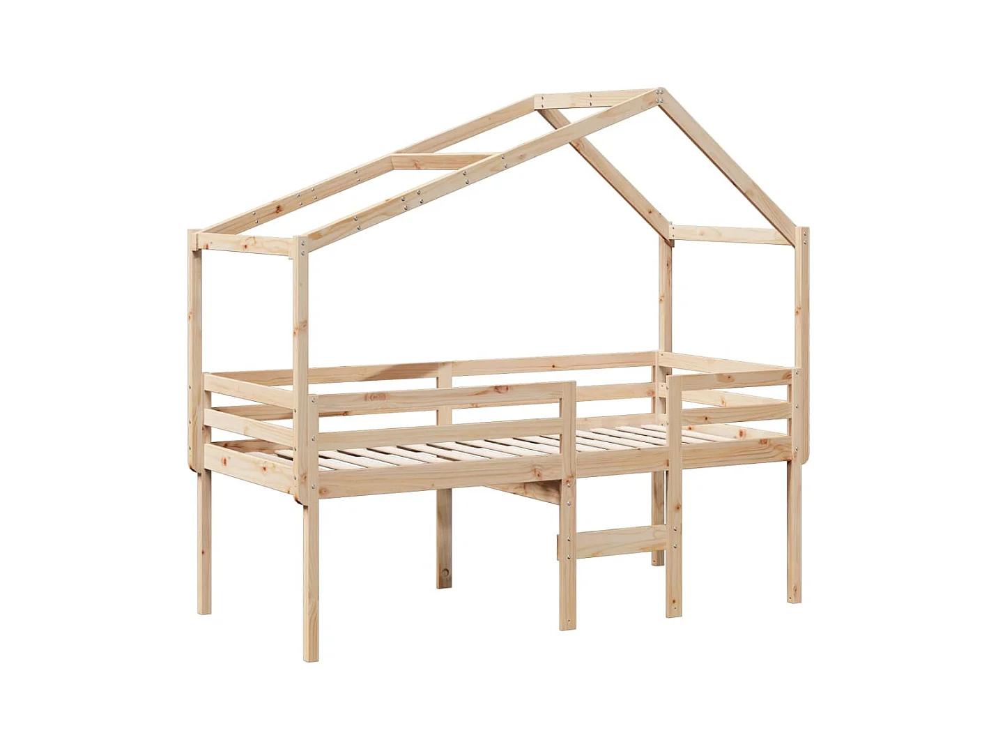 Hoogslaper met dak massief grenenhout wasbruin 75x190 cm
