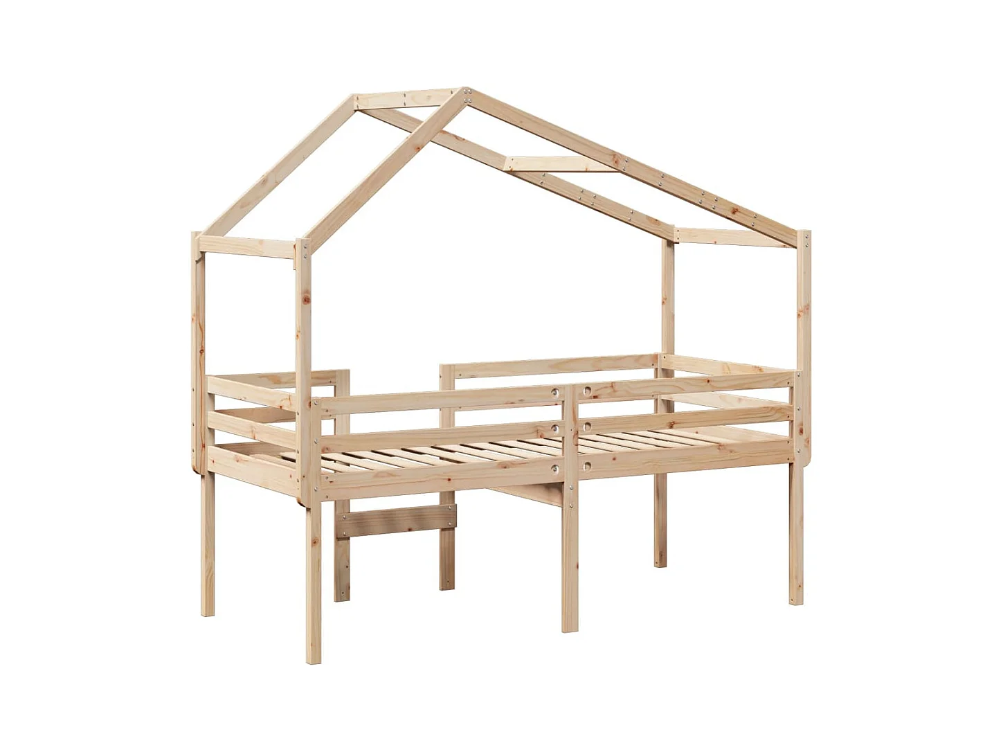 Hoogslaper met dak massief grenenhout wasbruin 75x190 cm