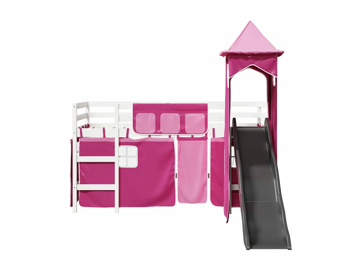 Lit mezzanine enfants avec tour rose 90x200 cm bois pin massif
