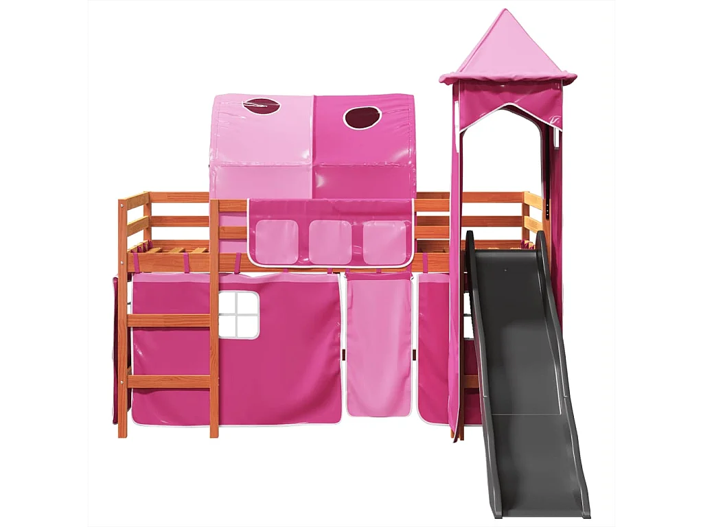 Kinderhochbett mit Turm Rosa 80x200 cm Massivholz Kiefer