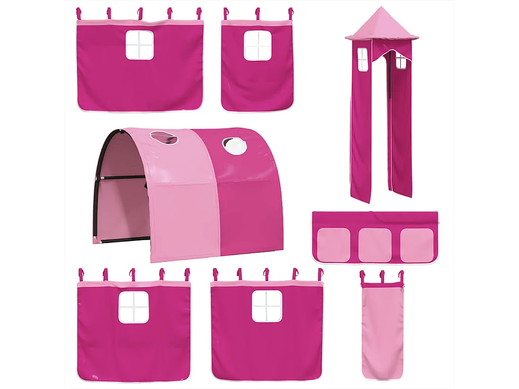 Kinderhochbett mit Turm Rosa 80x200 cm Massivholz Kiefer