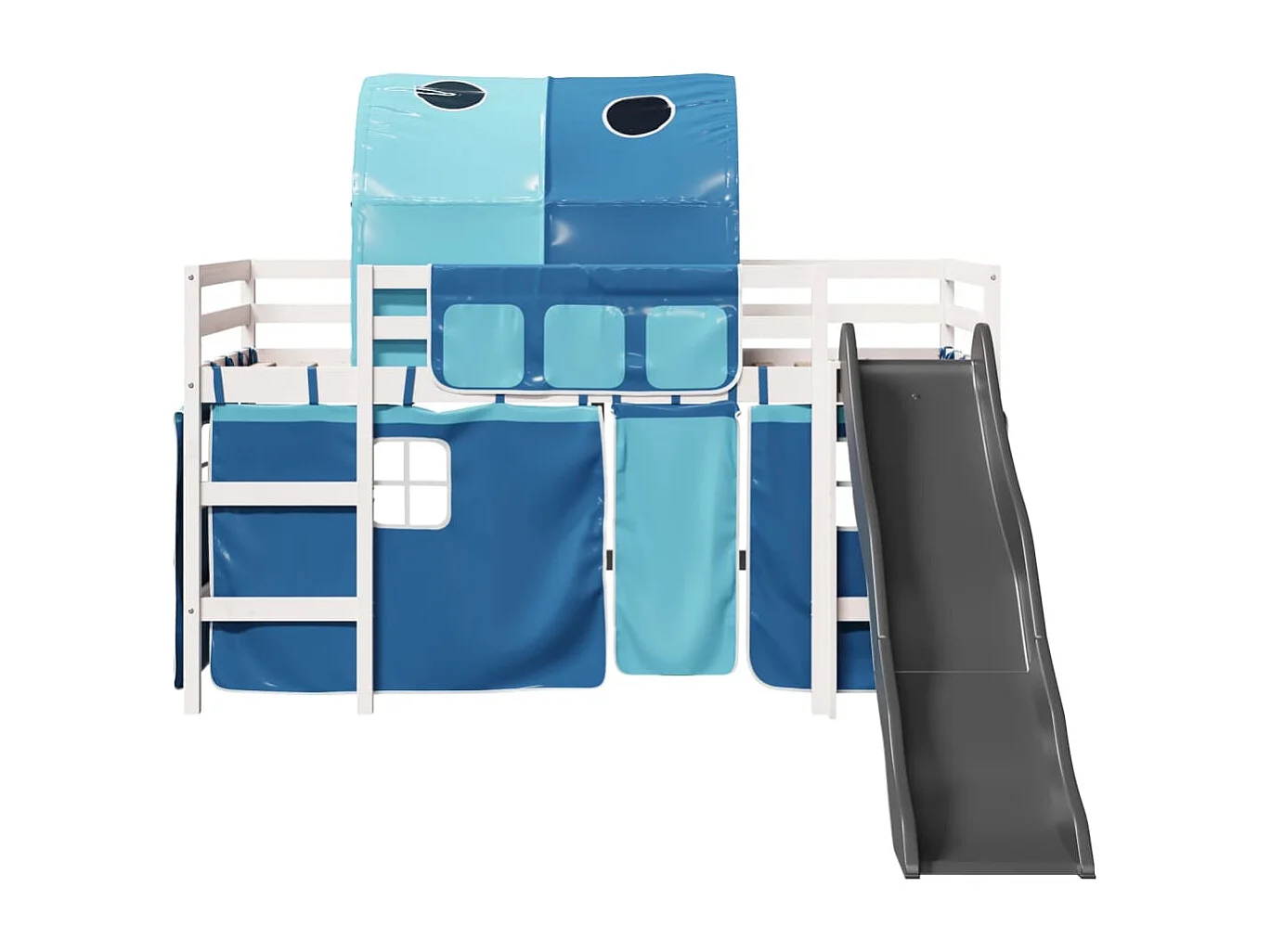 Lit mezzanine enfants et tunnel bleu 90x190 cm bois pin massif