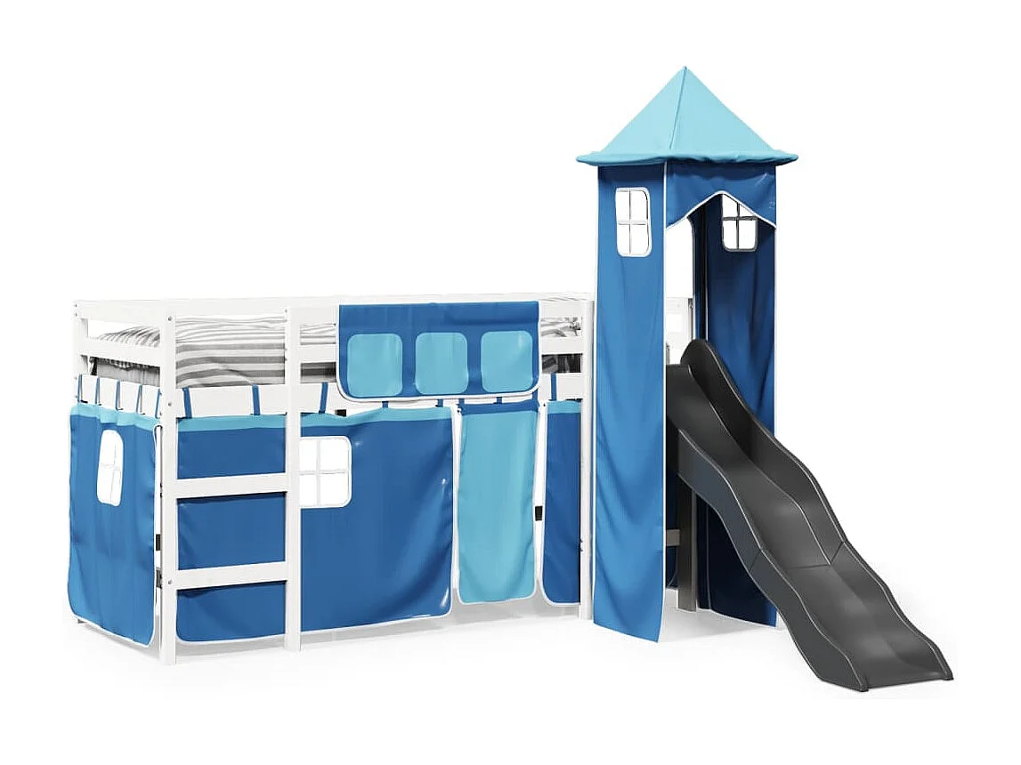 Kinderhoogslaper met toren 90x200 cm massief grenenhout blauw