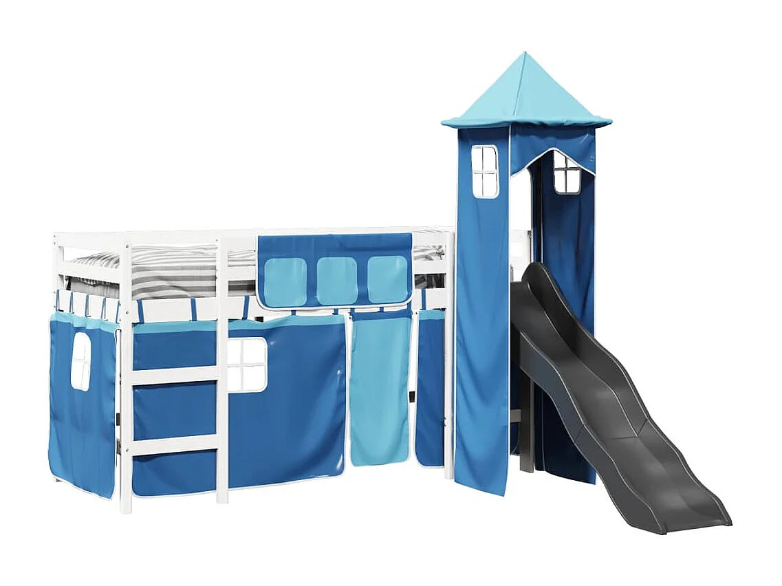 Kinderhoogslaper met toren 90x200 cm massief grenenhout blauw