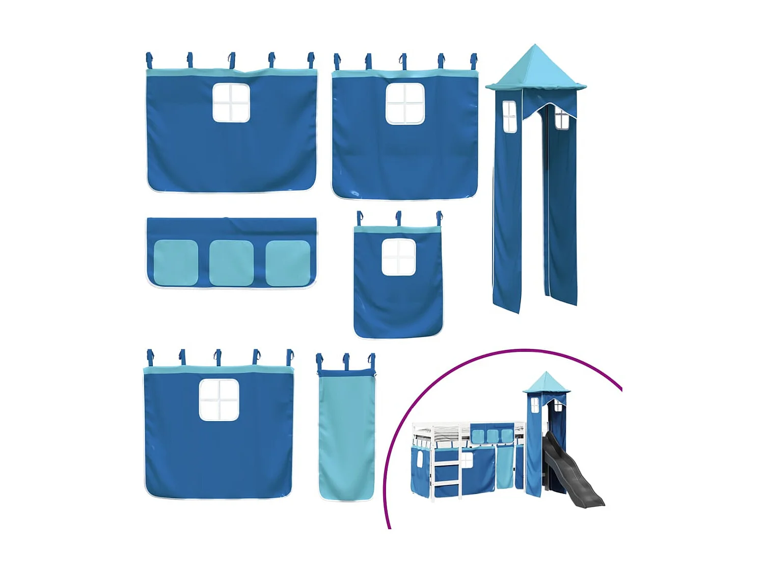 Kinderhoogslaper met toren 90x200 cm massief grenenhout blauw