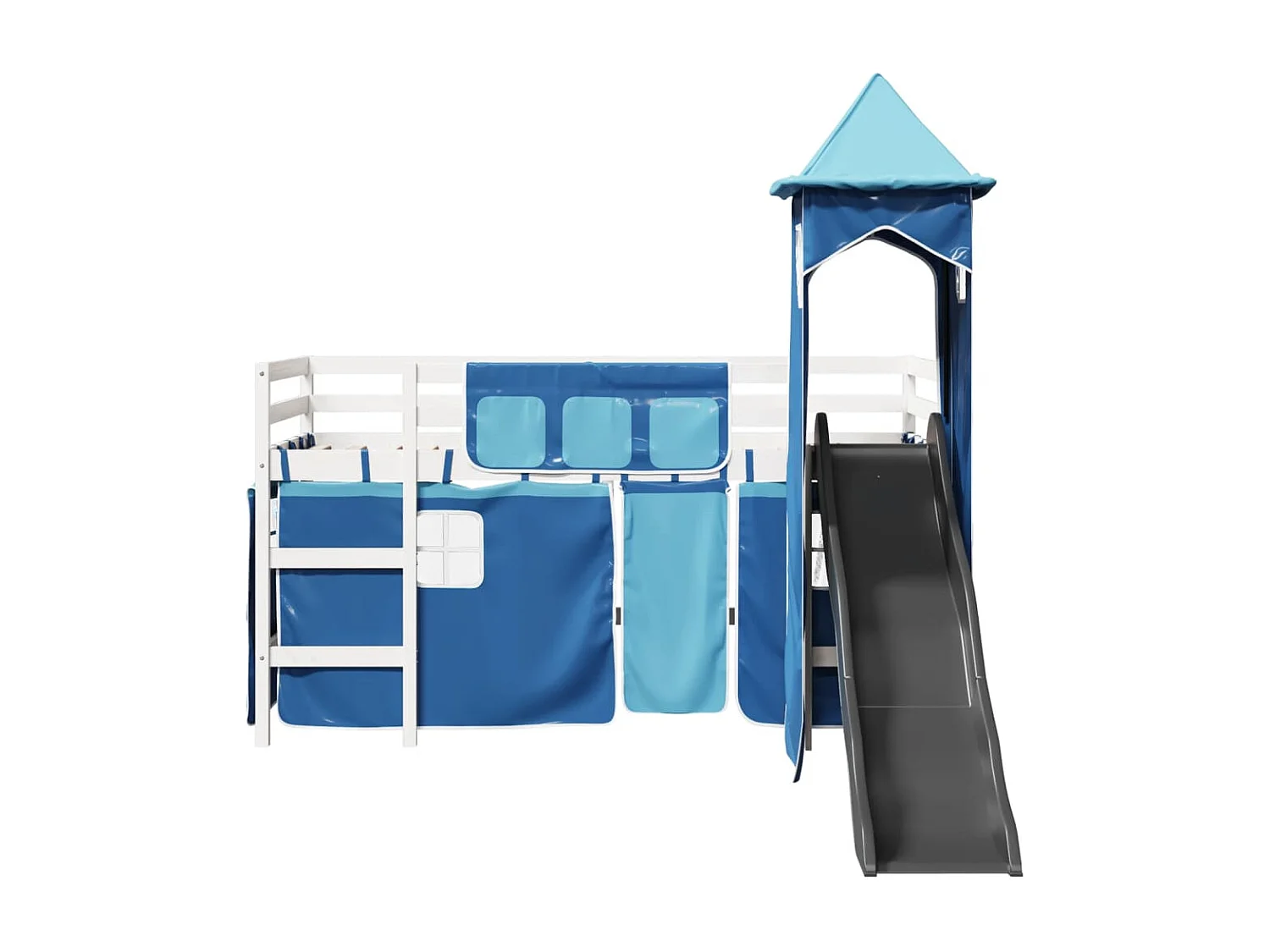Kinderhoogslaper met toren 90x200 cm massief grenenhout blauw