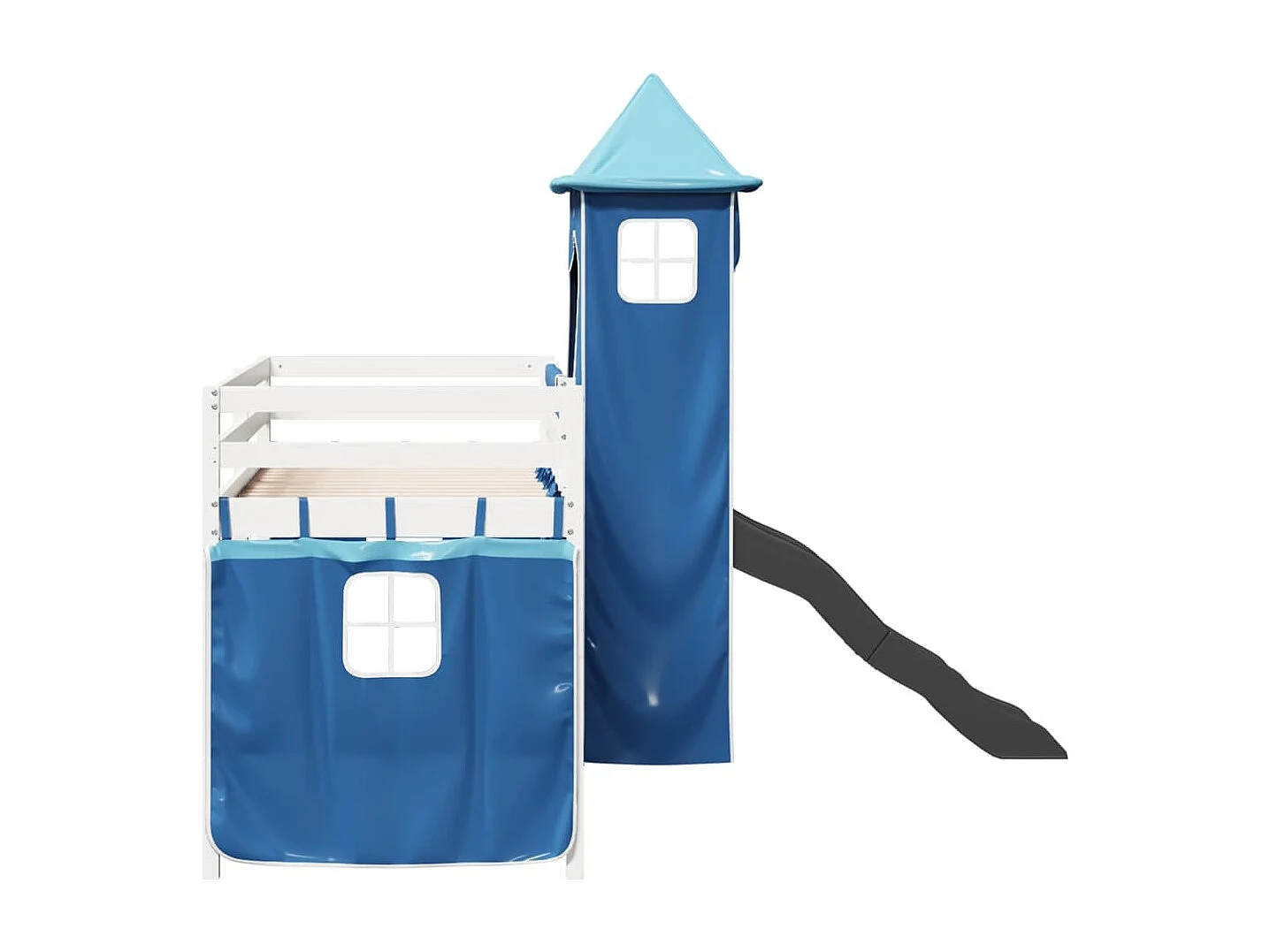 Kinderhoogslaper met toren 90x200 cm massief grenenhout blauw