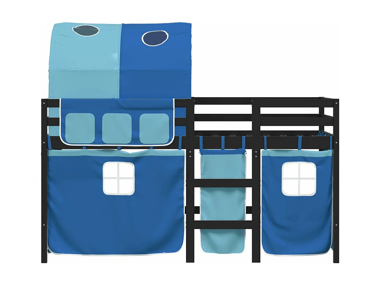 Cama alta para niños con túnel madera pino azul 80x200 cm