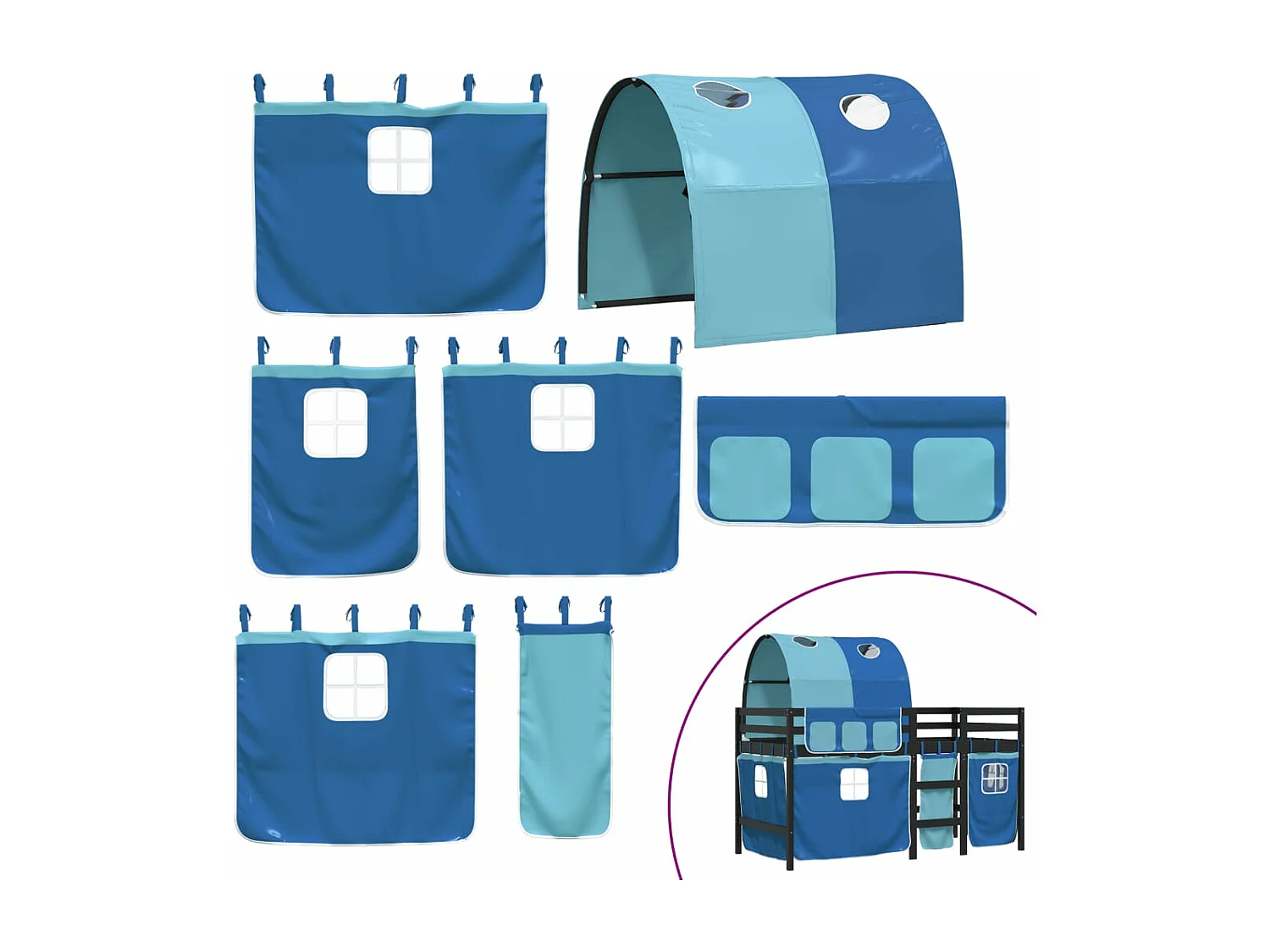 Cama alta para niños con túnel madera pino azul 80x200 cm