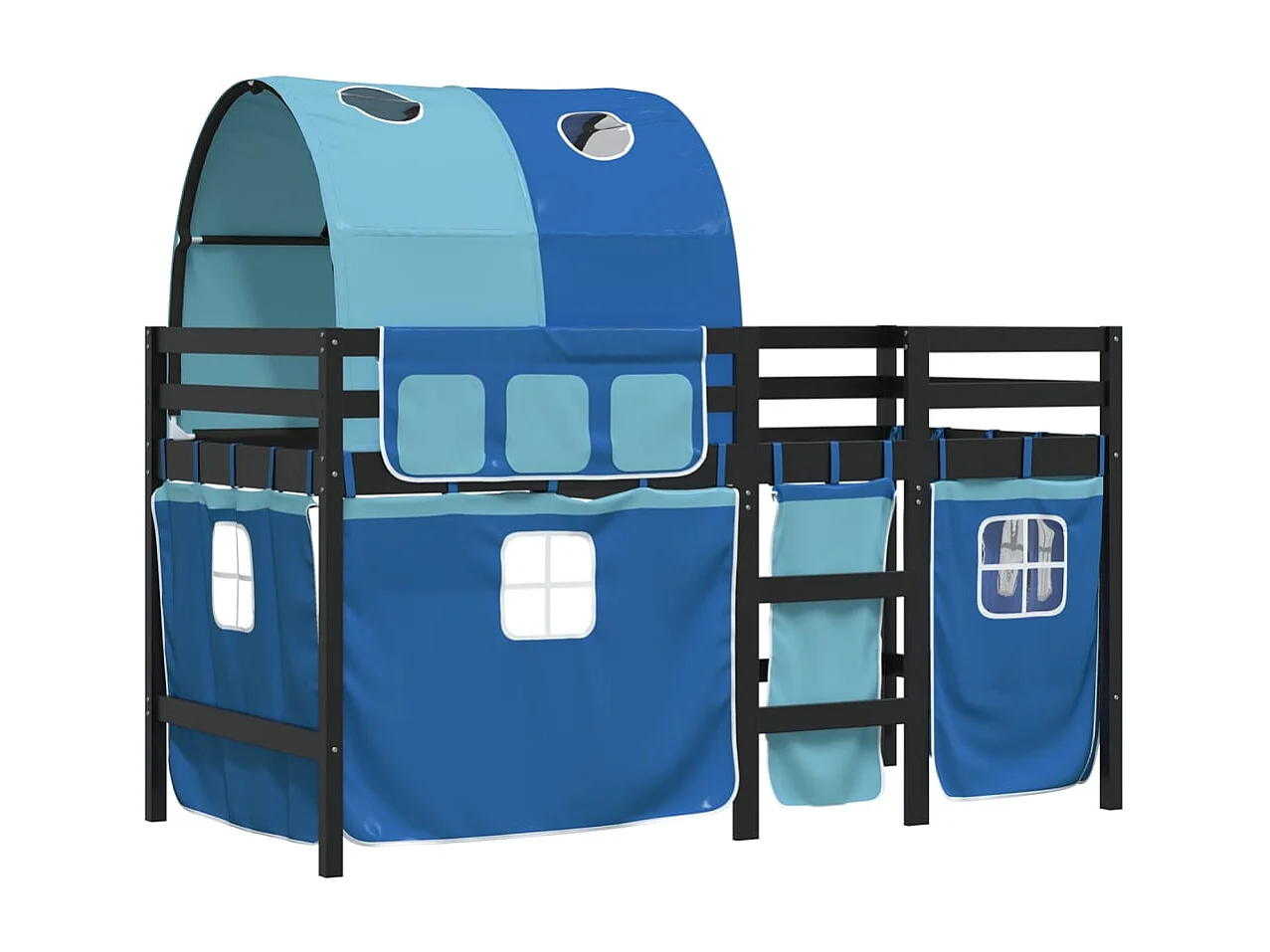 Kinderhochbett mit Tunnel Blau 80x200 cm Massivholz Kiefer