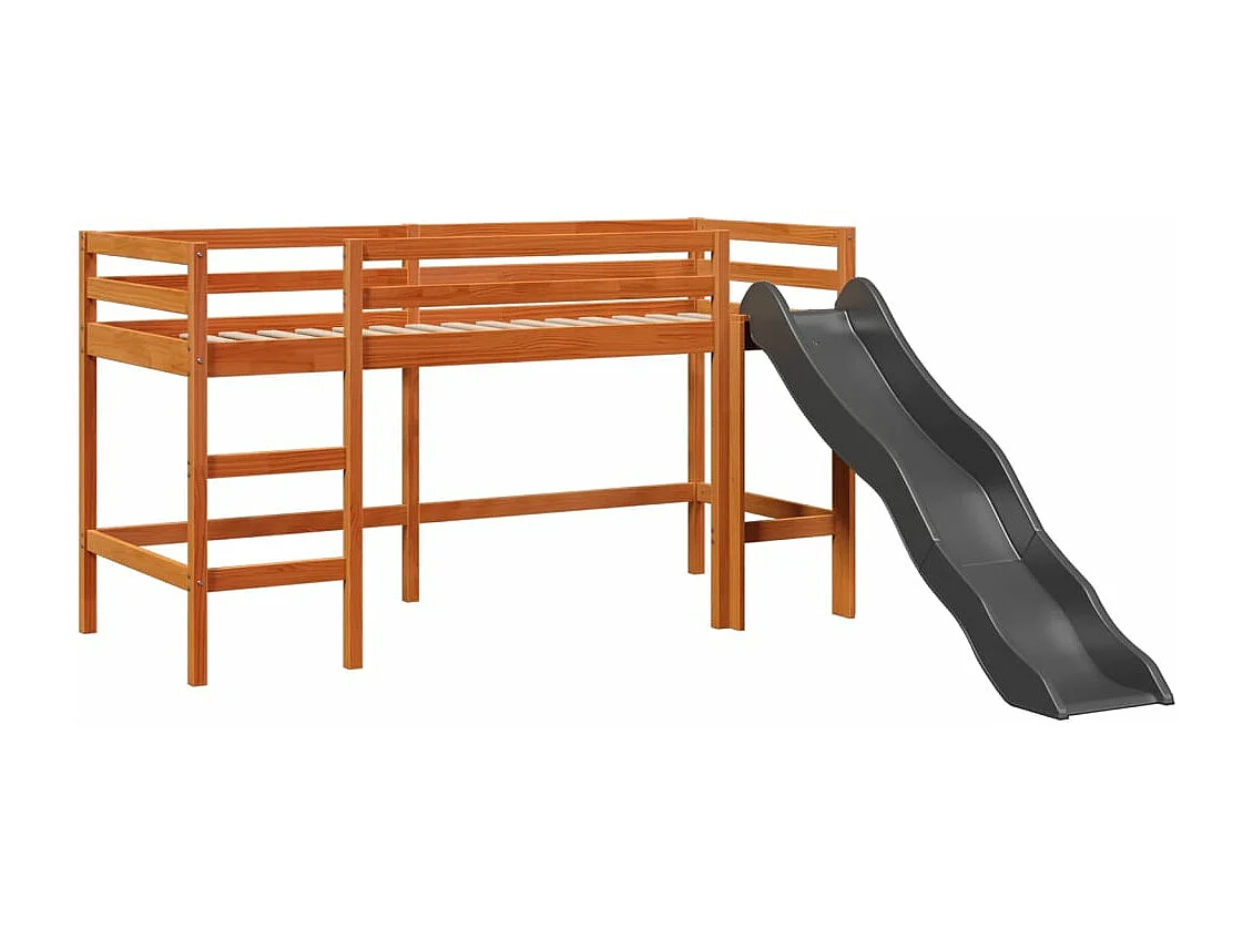 Lit mezzanine enfants et rideaux rose 90x200cm bois pin massif