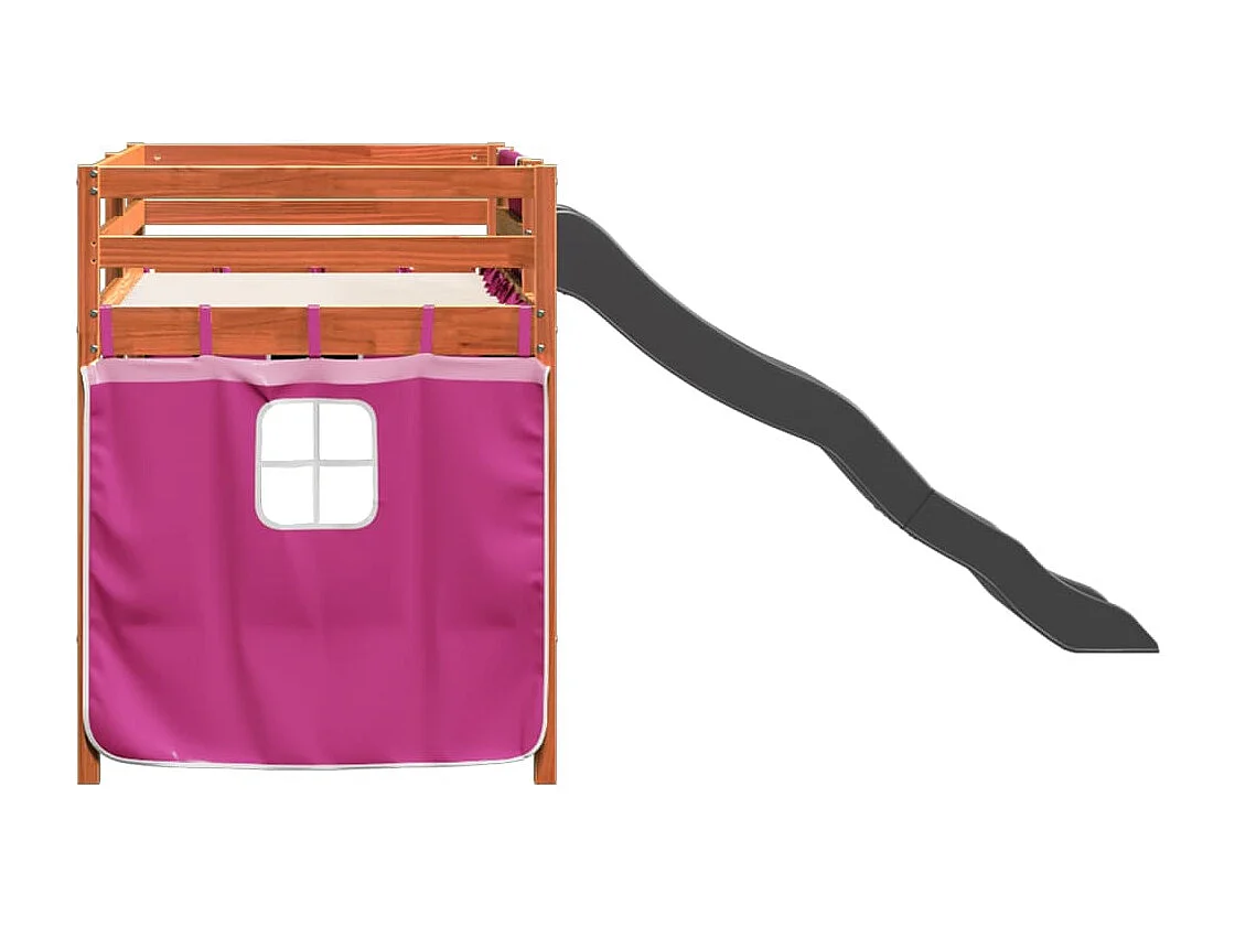 Lit mezzanine enfants et rideaux rose 90x200cm bois pin massif