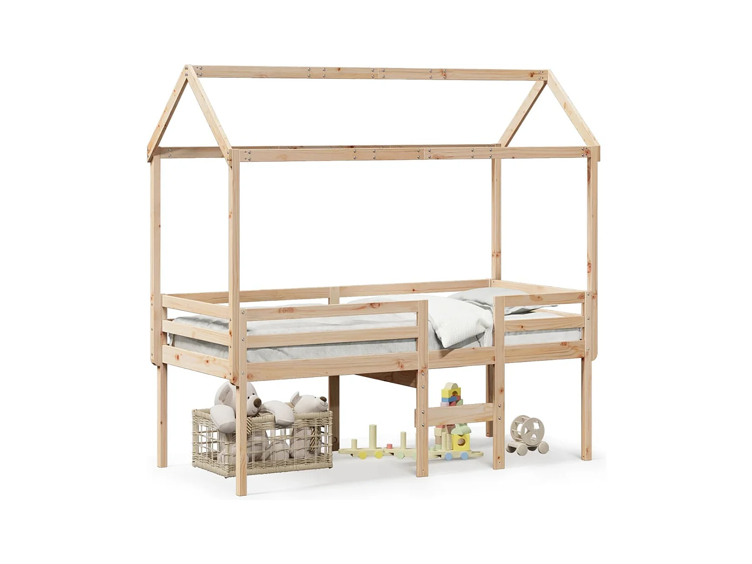 Hochbett mit Dach 80x200 cm Massivholz Kiefer
