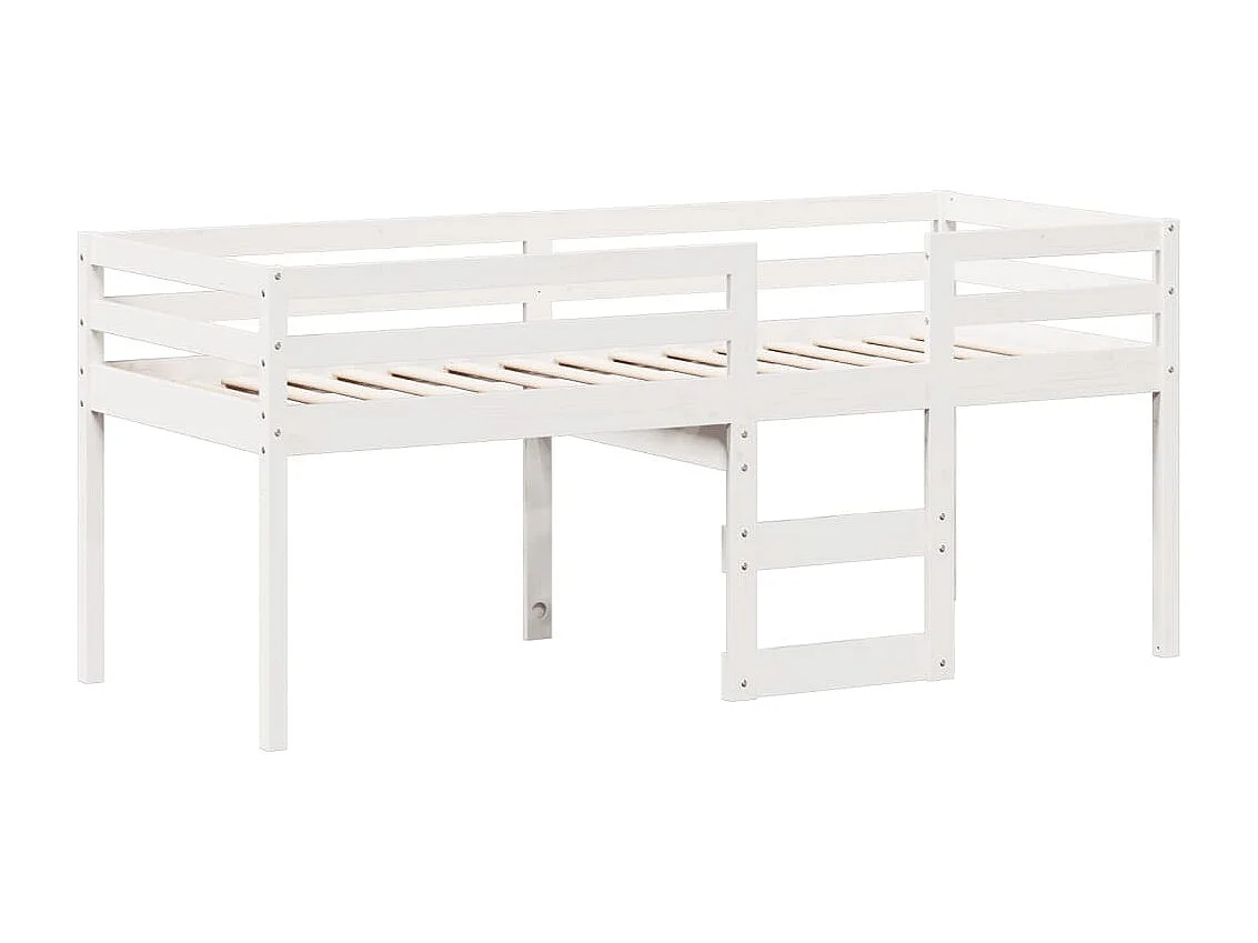 Cama alta con techo madera maciza de pino blanca 90x190 cm