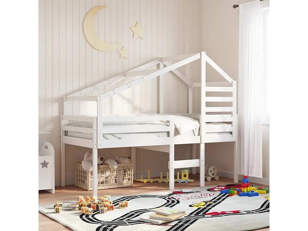 Lit haut sans matelas blanc 90x200 cm bois de pin massif