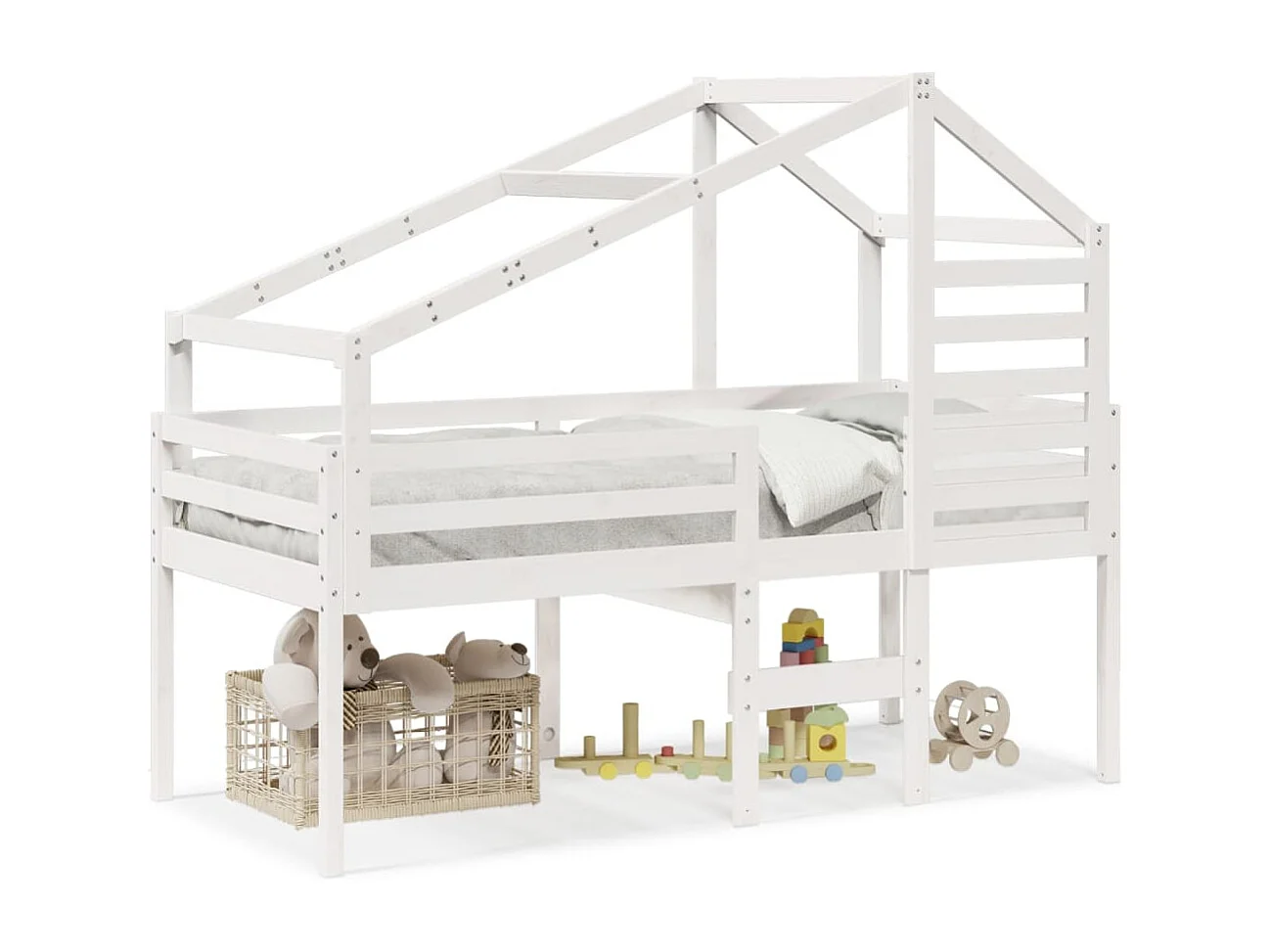 Lit haut sans matelas blanc 90x200 cm bois de pin massif