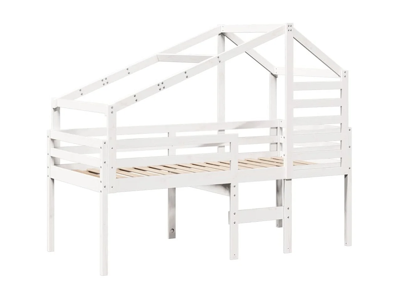 Hochbett mit Dach Weiß 90x200 cm Massivholz Kiefer