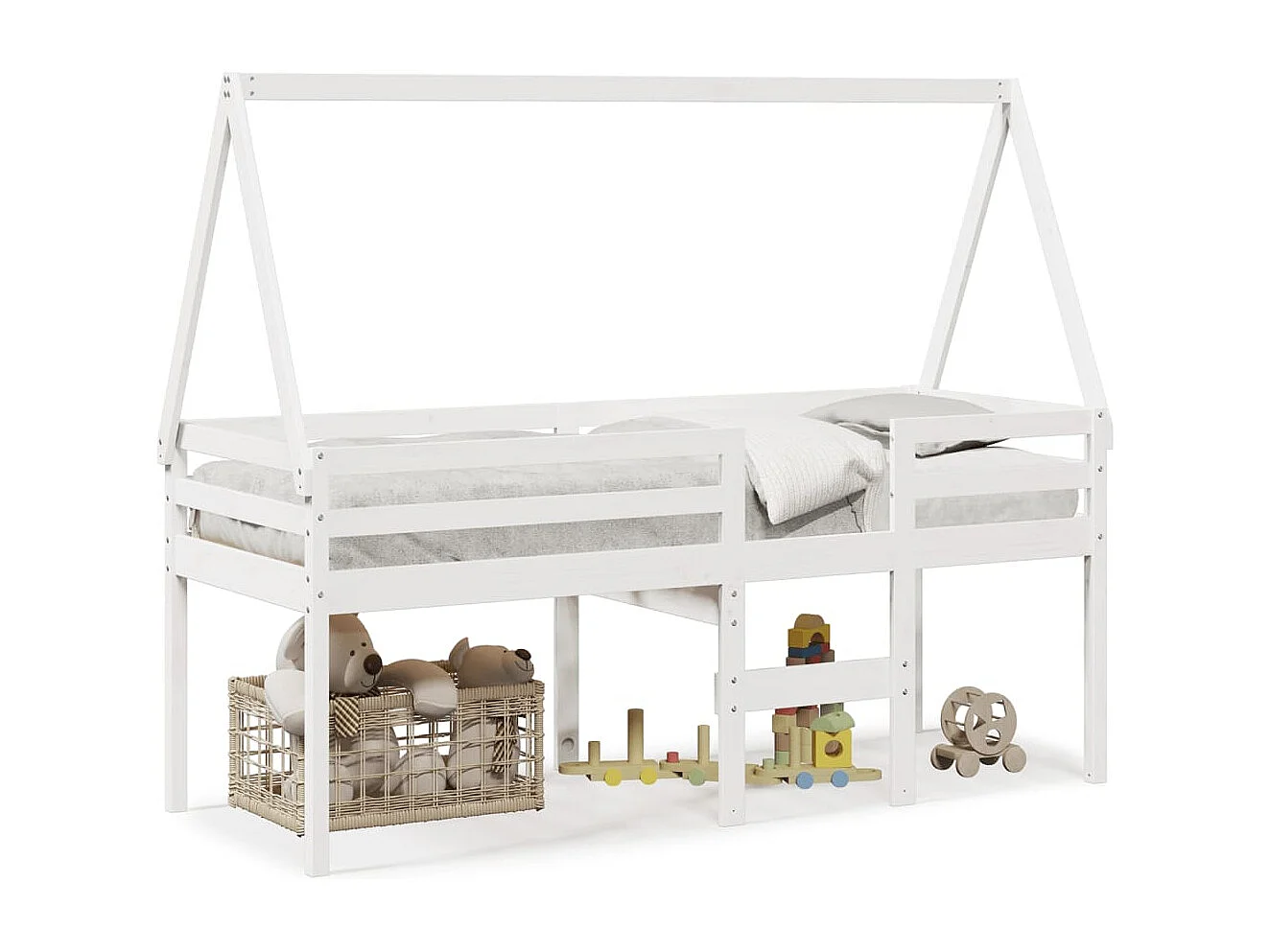 Lit haut sans matelas blanc 90x200 cm bois de pin massif