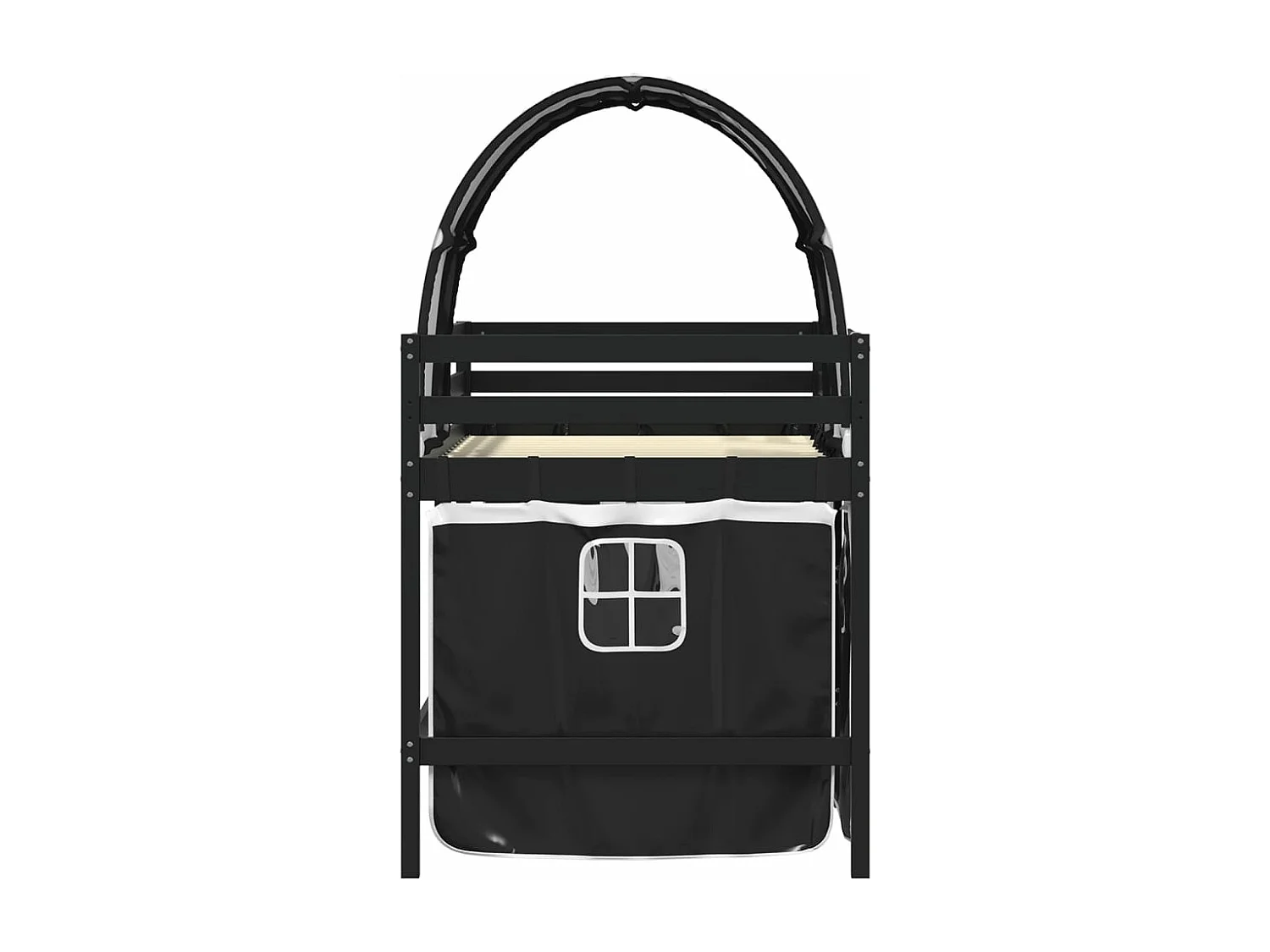 Cama alta criança c/ túnel 80x200 cm pinho maciço branco/preto