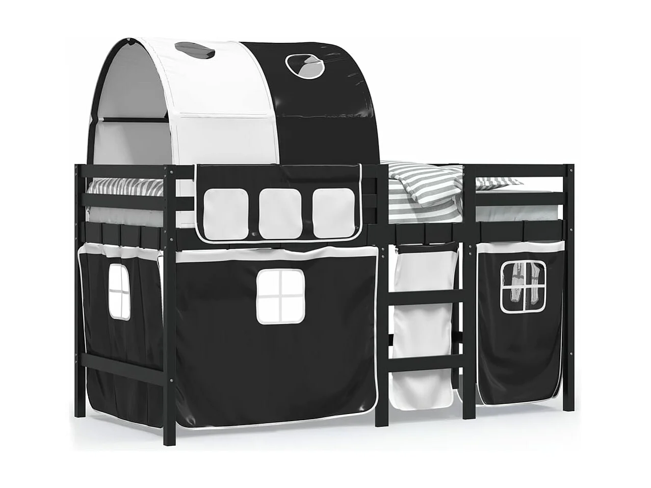 Letto a Soppalco con Tunnel Bambini Bianco e Nero 90x200cm Pino