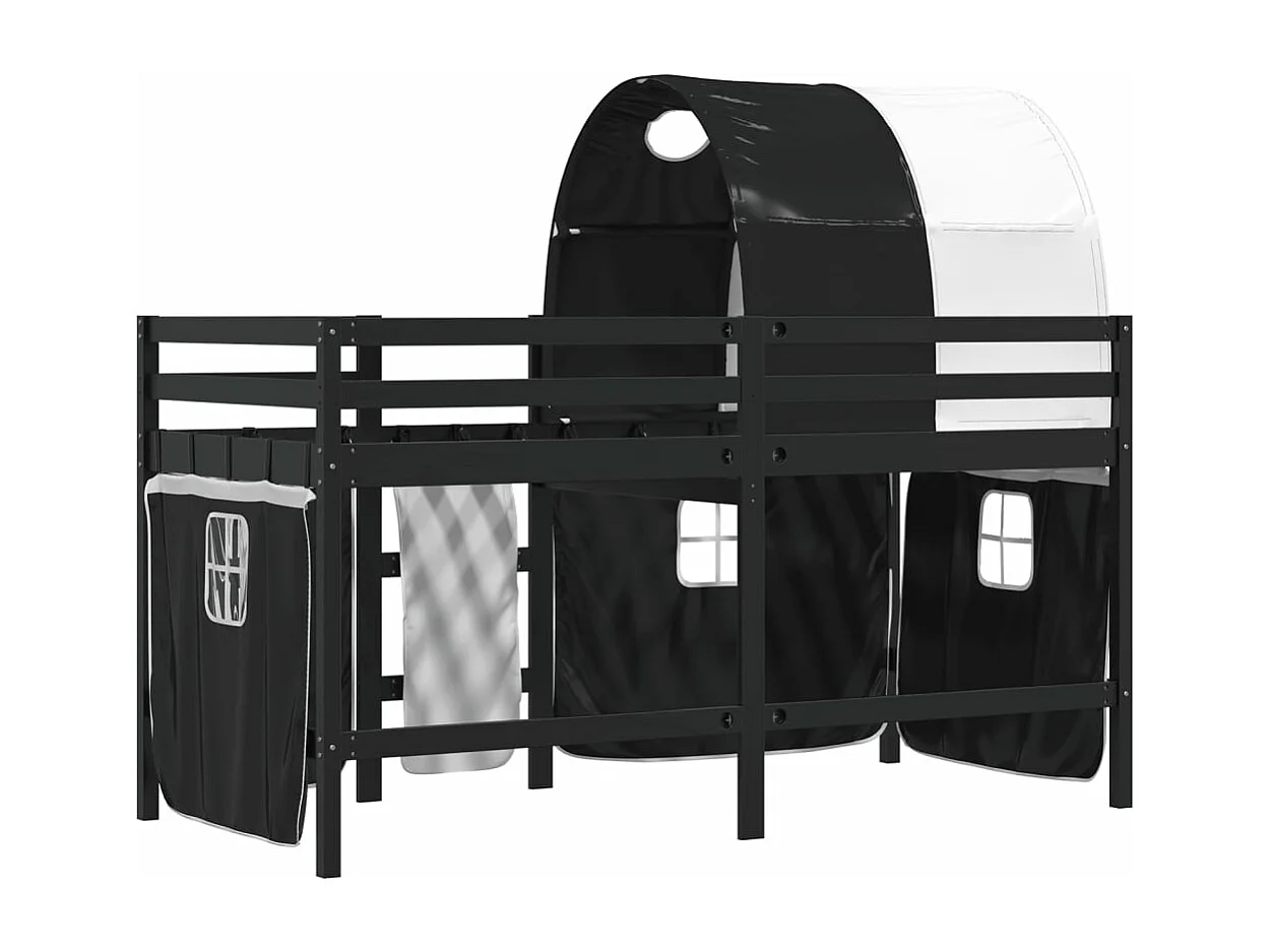 Letto a Soppalco con Tunnel Bambini Bianco e Nero 90x200cm Pino