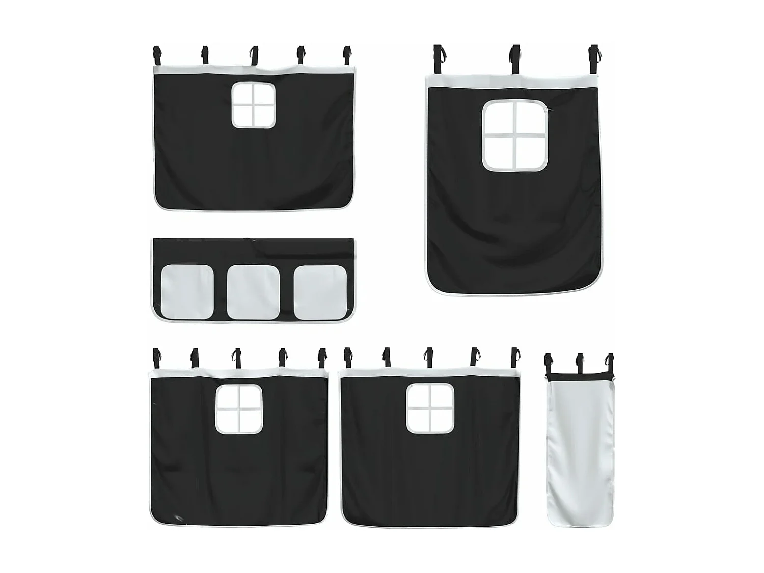 Lit mezzanine enfants et rideaux blanc/noir 90x200cm pin massif