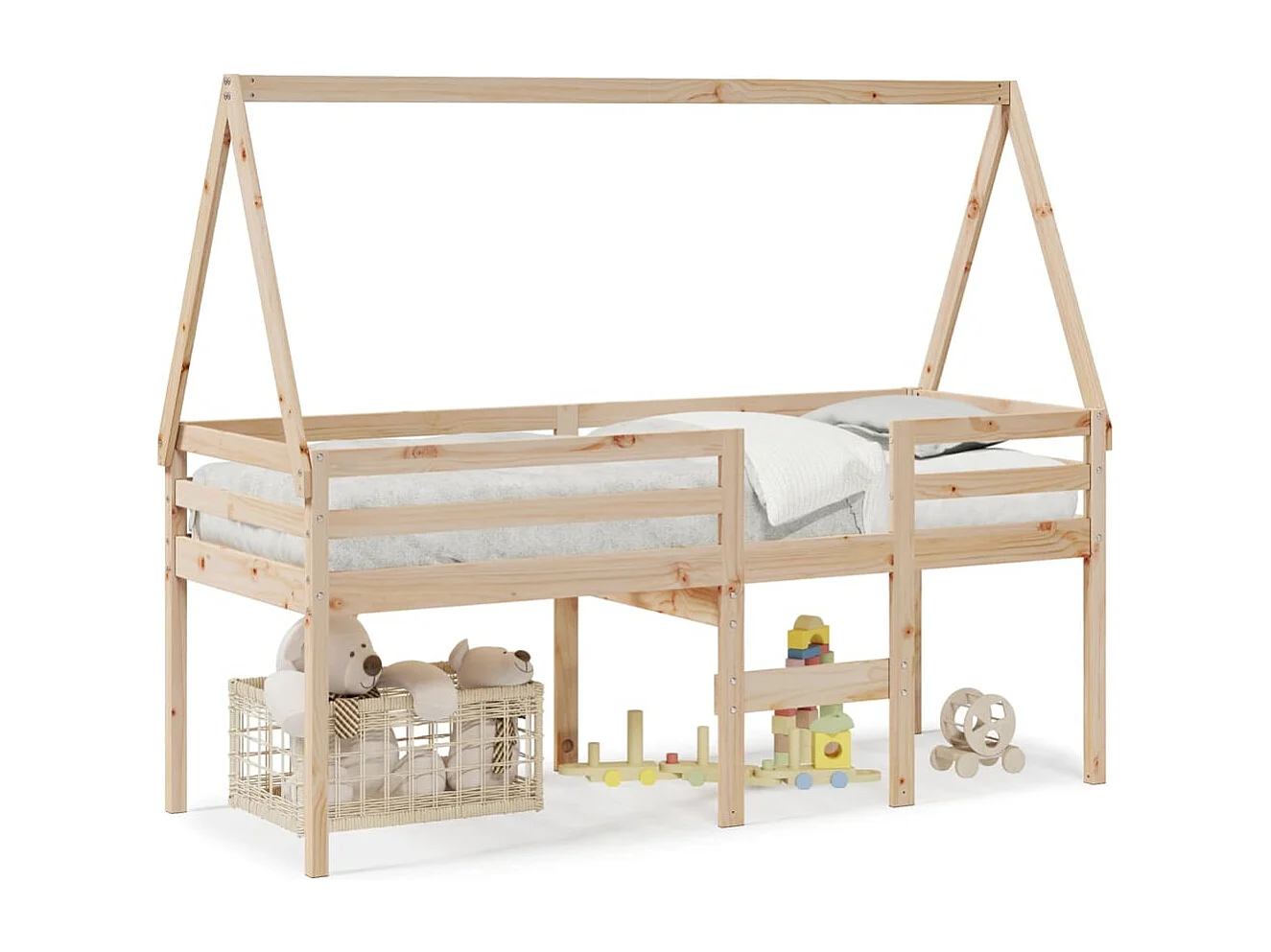 Cama alta com telhado 90x190 cm pinho maciço castanho-mel