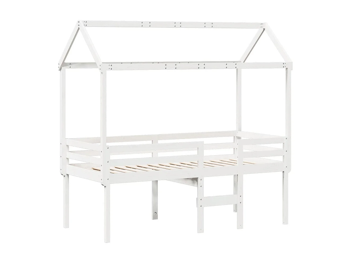 Letto a Soppalco con Tetto Bianco 90x200 cm in Legno di Pino