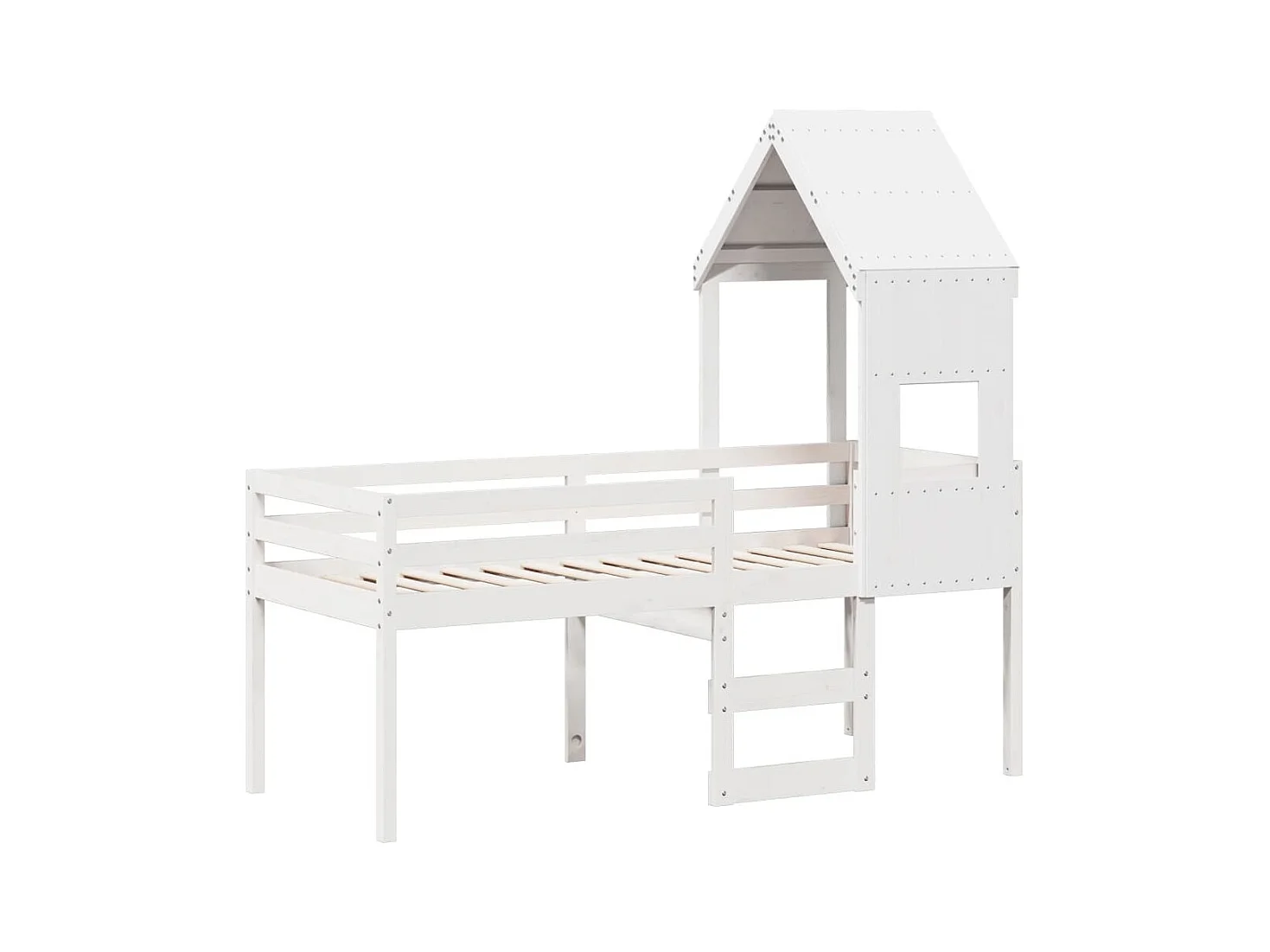 Letto a Soppalco con Tetto Bianco 75x190 cm in Legno di Pino