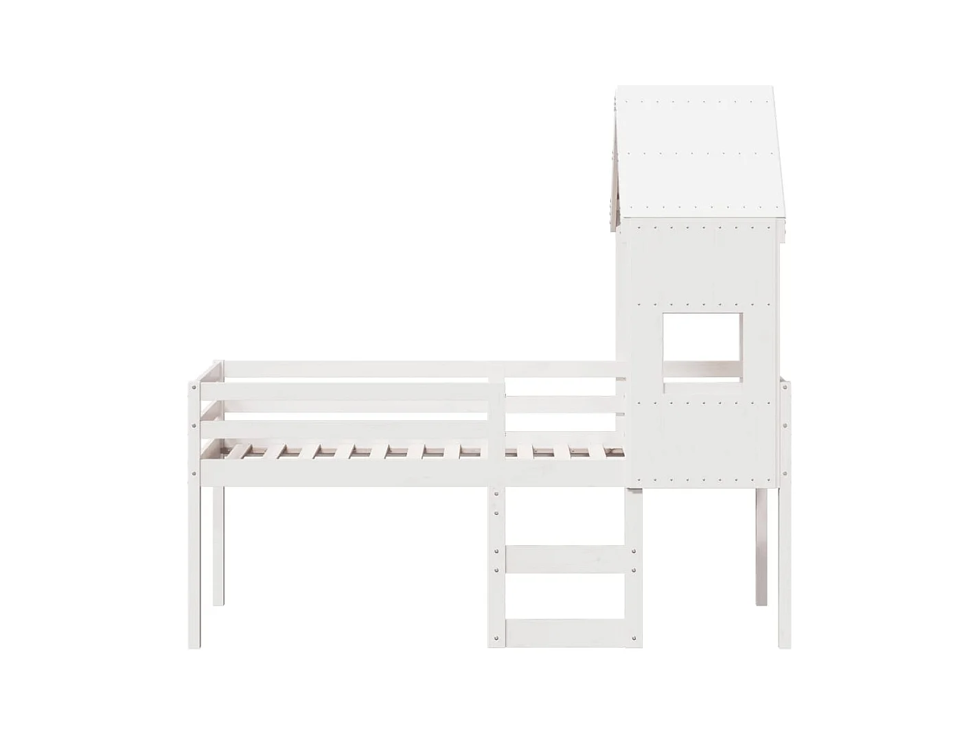 Letto a Soppalco con Tetto Bianco 75x190 cm in Legno di Pino