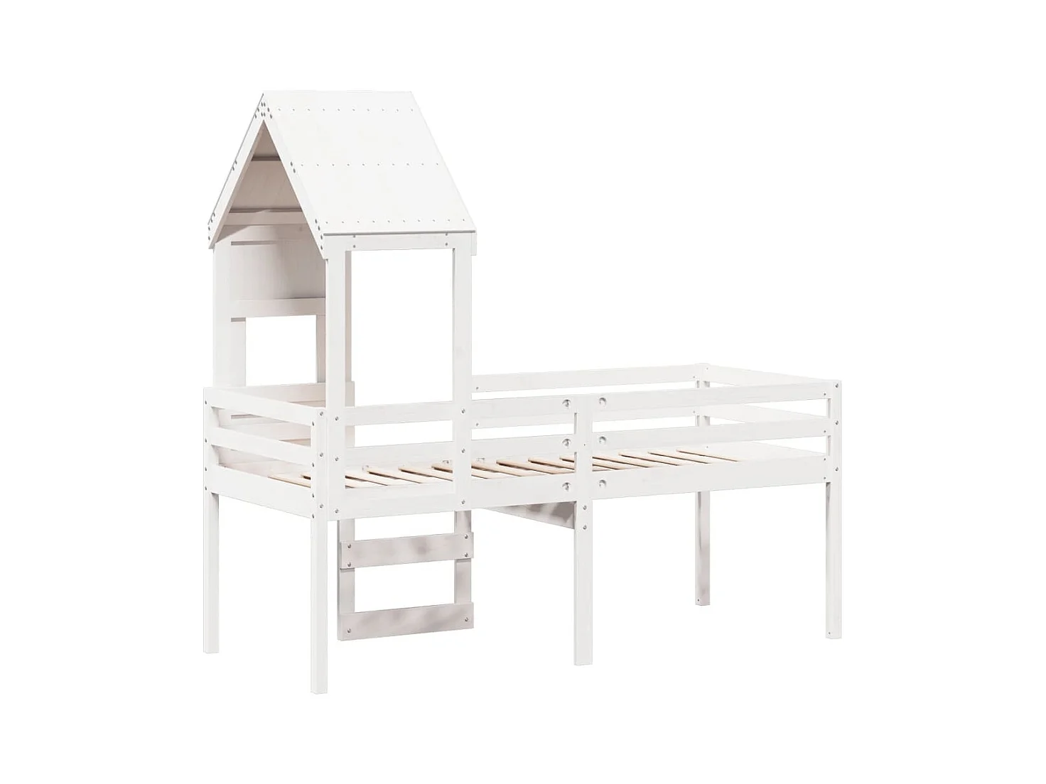 Letto a Soppalco con Tetto Bianco 75x190 cm in Legno di Pino