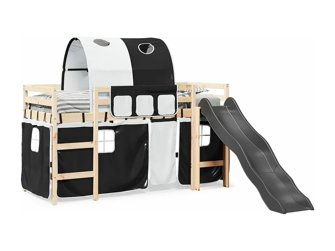 Lit mezzanine enfants et tunnel blanc/noir 90x190 cm pin massif