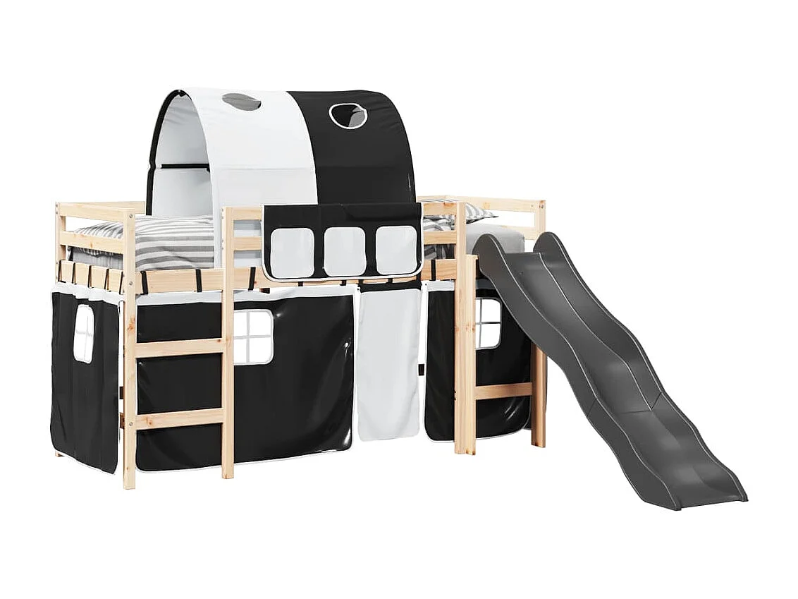Lit mezzanine enfants et tunnel blanc/noir 90x190 cm pin massif