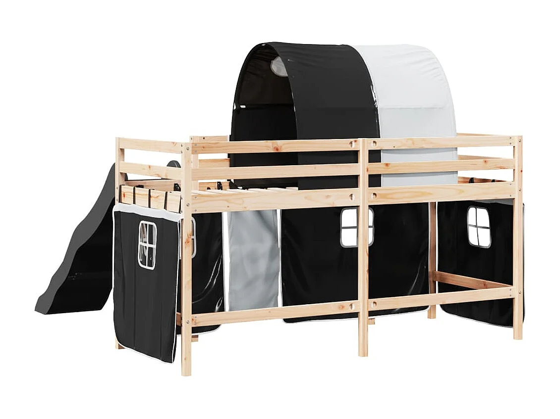 Lit mezzanine enfants et tunnel blanc/noir 90x190 cm pin massif