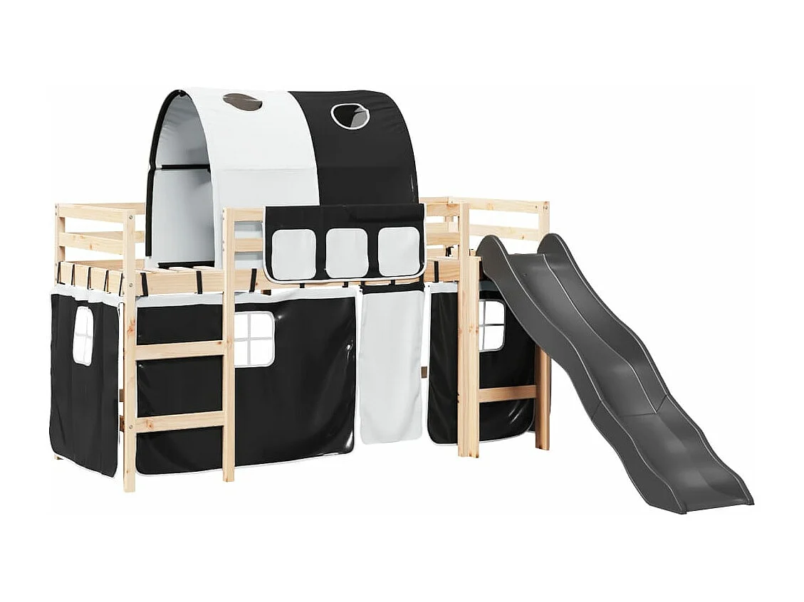 Lit mezzanine enfants et tunnel blanc/noir 90x190 cm pin massif