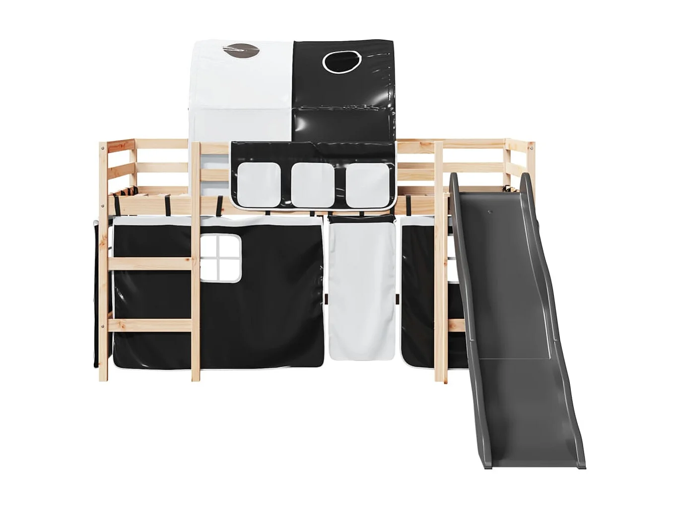 Lit mezzanine enfants et tunnel blanc/noir 90x190 cm pin massif
