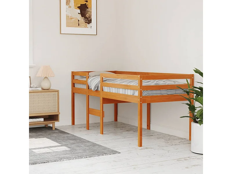 Letto a Soppalco Marrone Cera 75x190 cm Legno Massello di Pino