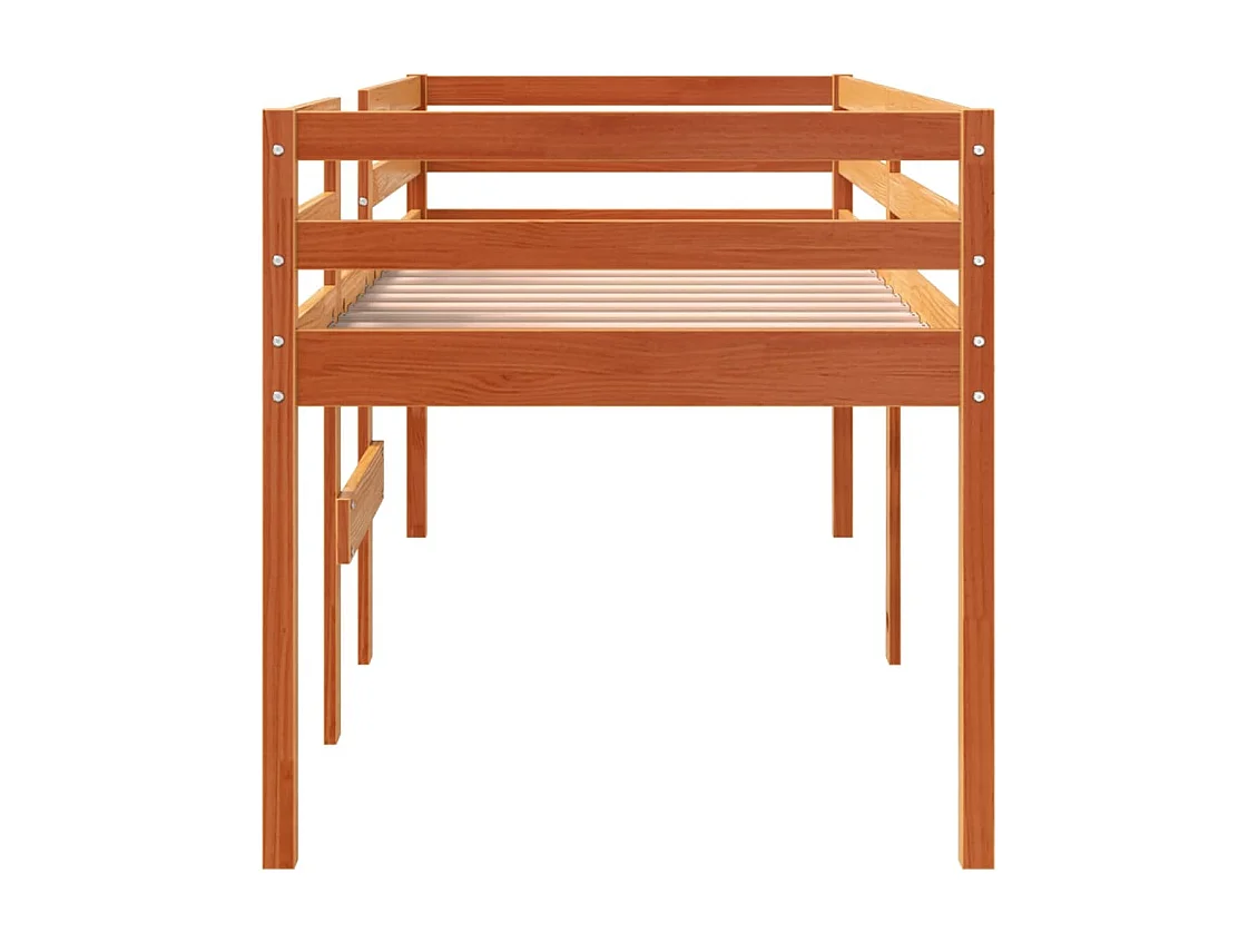 Cama alta 75x190 cm madeira de pinho maciça castanho cera