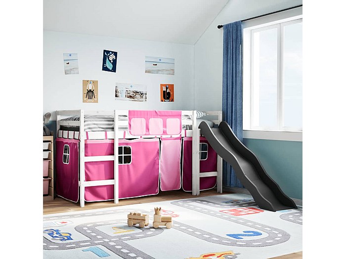 Letto a Castello con Scivolo e Tende Rosa 80x200 cm | -it