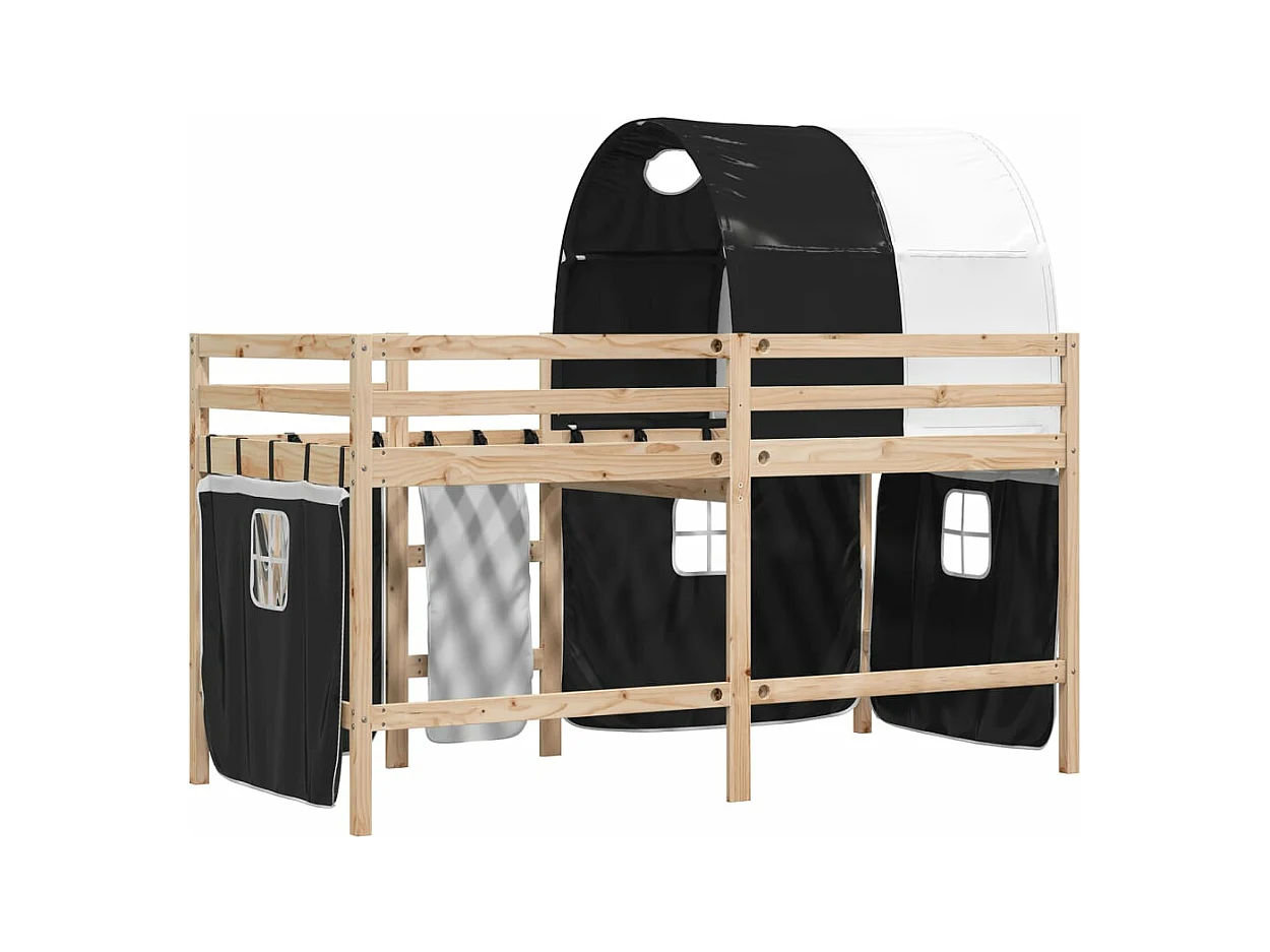 Letto a Soppalco con Tunnel Bambini Bianco e Nero 90x200cm Pino