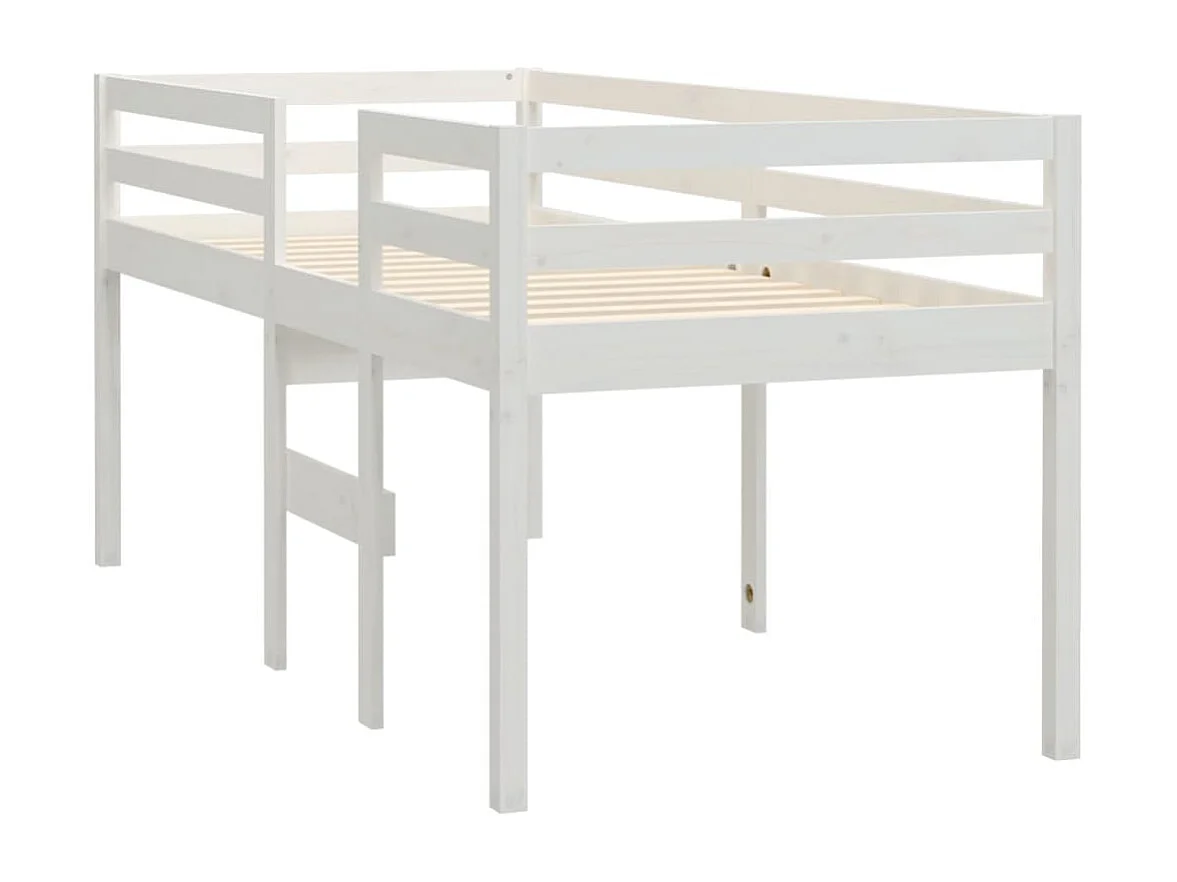 Cama alta blanca madera maciza pino 90x190 cm